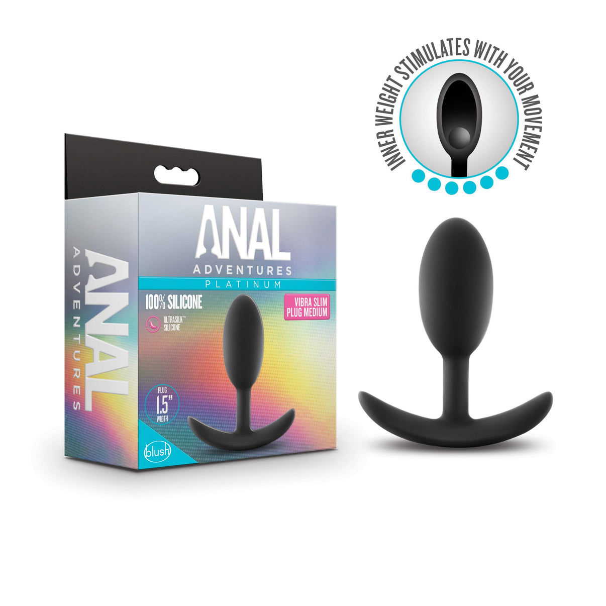 Anal Adventures - Platinum - Silicone Vibra Slim Plug -Medium - Black | 819835026419 | Discreet Personal Wellness