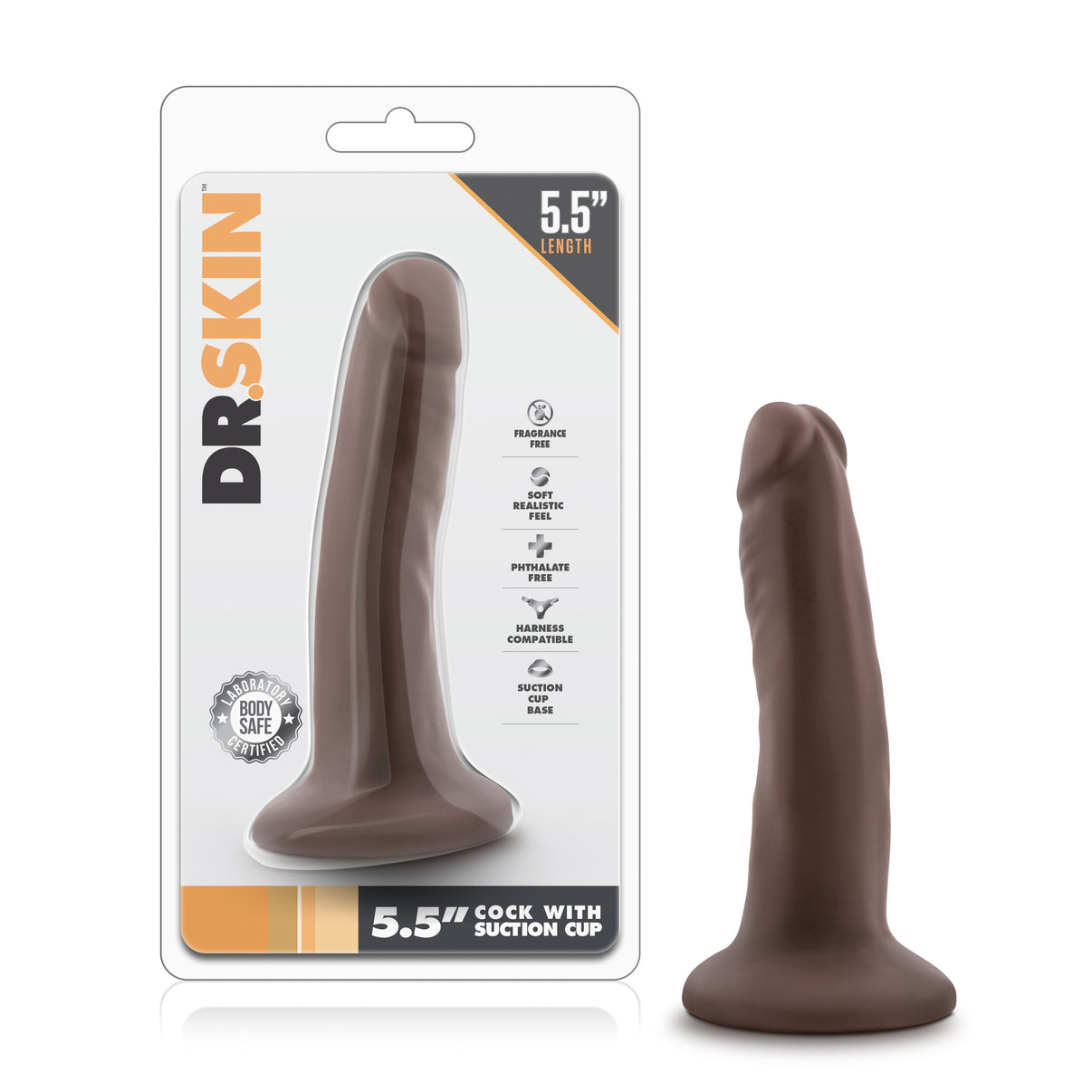 Dr. Skin - 5.5 Inch Penis With Suction Cup - Chocolate | 819835021353 | Discreet Personal Wellness