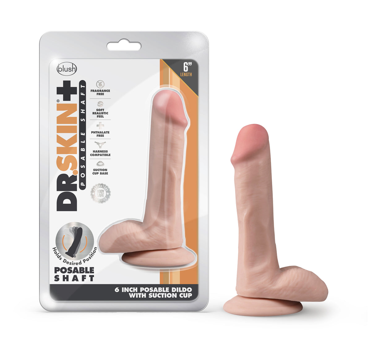 Dr. Skin Plus - 6 Inch Posable Dildo With Balls - Vanilla | 819835025351 | Discreet Personal Wellness