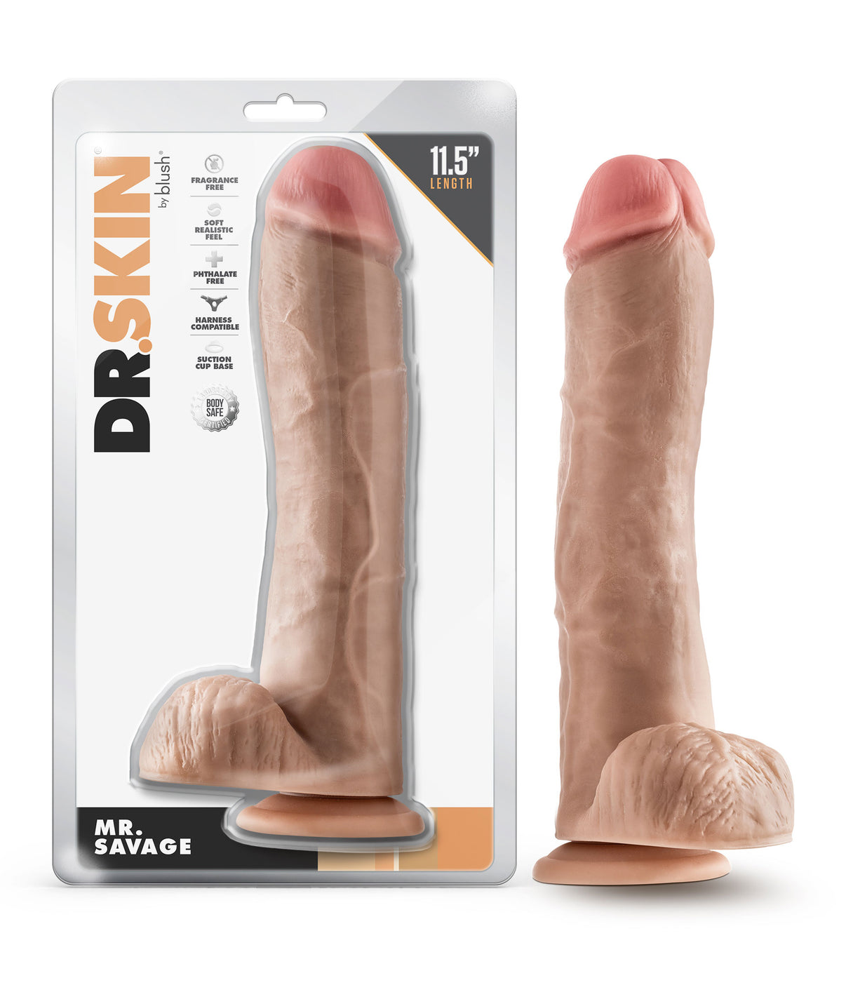 Dr. Skin - Mr. Savage - 11.5 Inch Dildo With Balls - Beige | 819835029410 | Discreet Personal Wellness