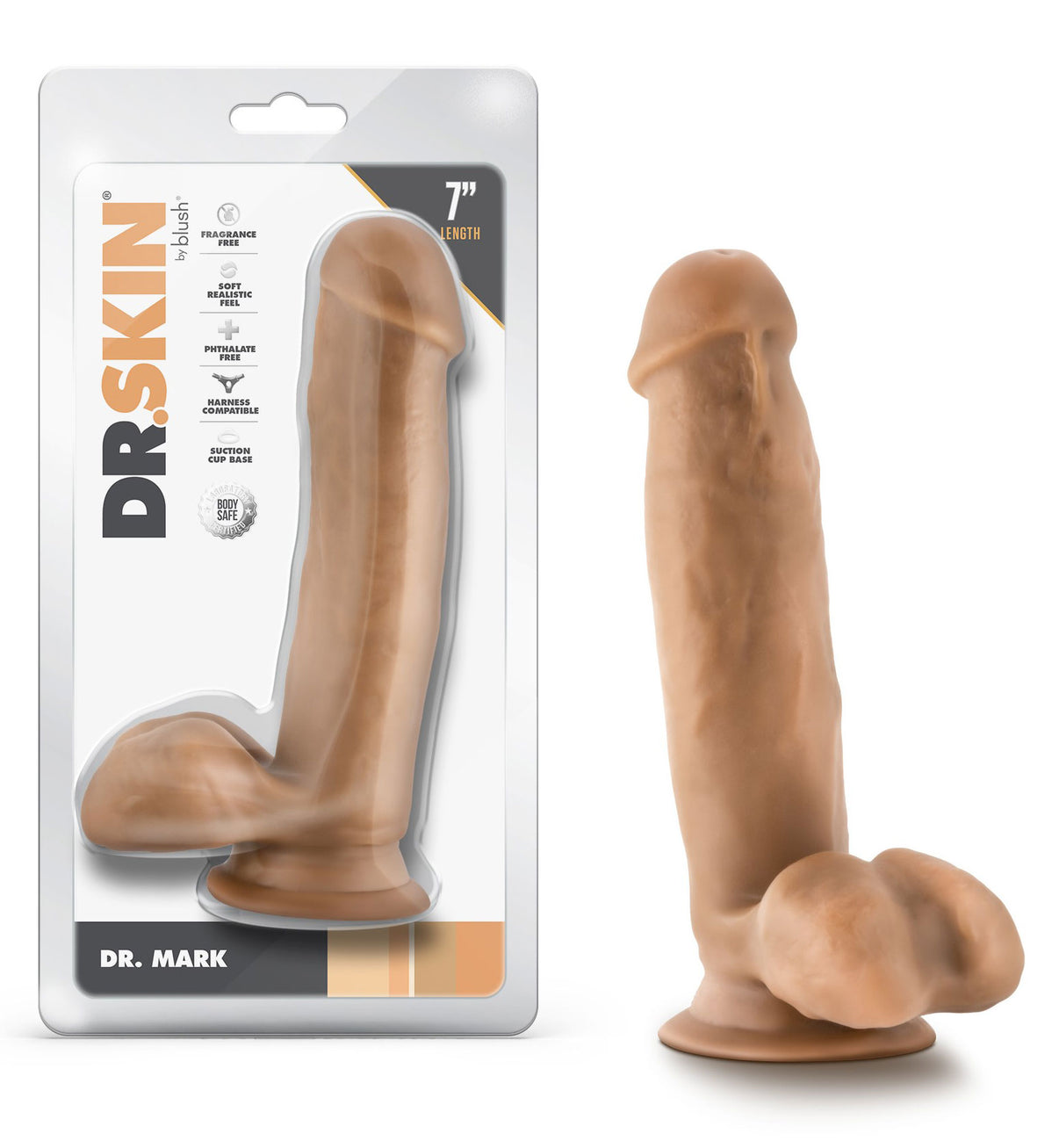 Dr. Skin - Dr. Mark - 7 Inch Dildo With Balls - Tan | 819835029342 | Discreet Personal Wellness