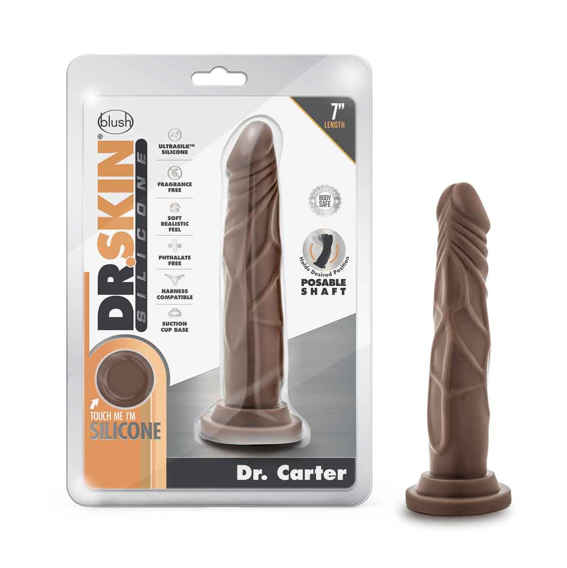 Dr. Skin Silicone - Dr. Carter - 7 Inch Penis With Suction Cup - Chocolate | 819835027171 | Discreet Personal Wellness