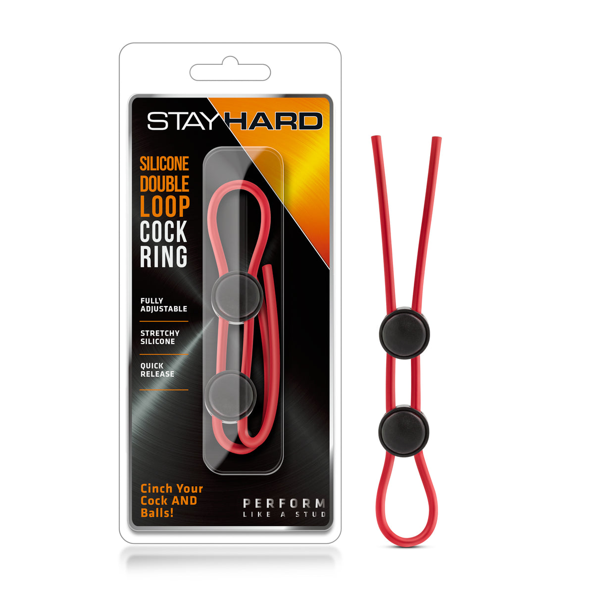 Stay Hard - Silicone Double Loop Penis Ring - Red | 853858007635 | Discreet Personal Wellness