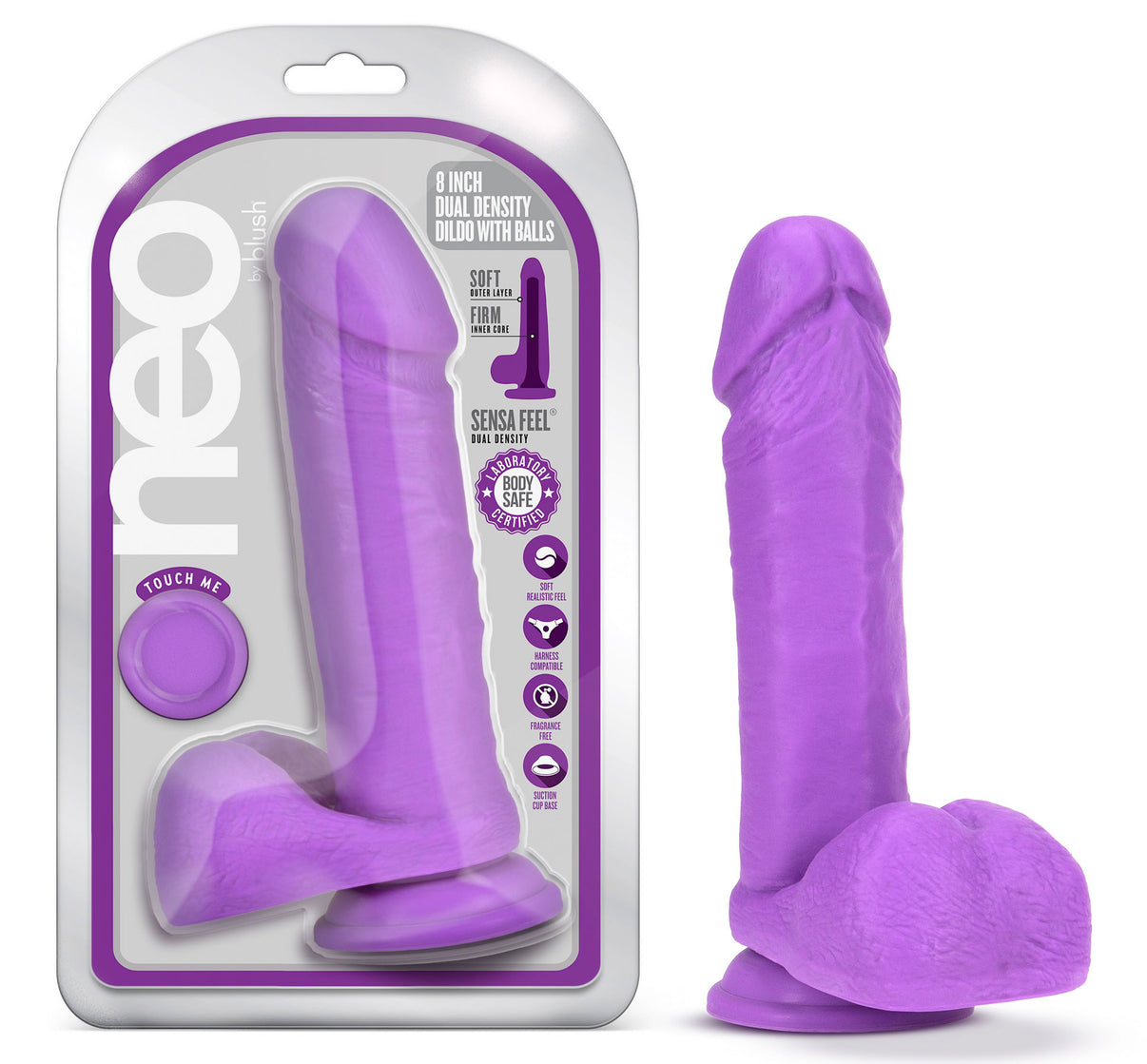 Neo - 8 Inch Dual Density Dildo - Neon Purple | 819835027041 | Discreet Personal Wellness