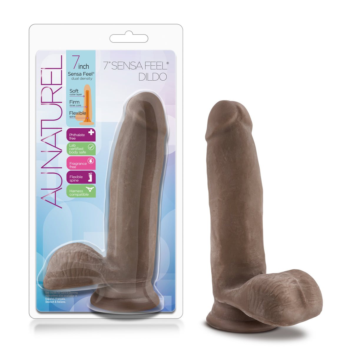 Au Naturel - 7 Inch Sensa Feel Dildo - Chocolate | 855215007661 | Discreet Personal Wellness