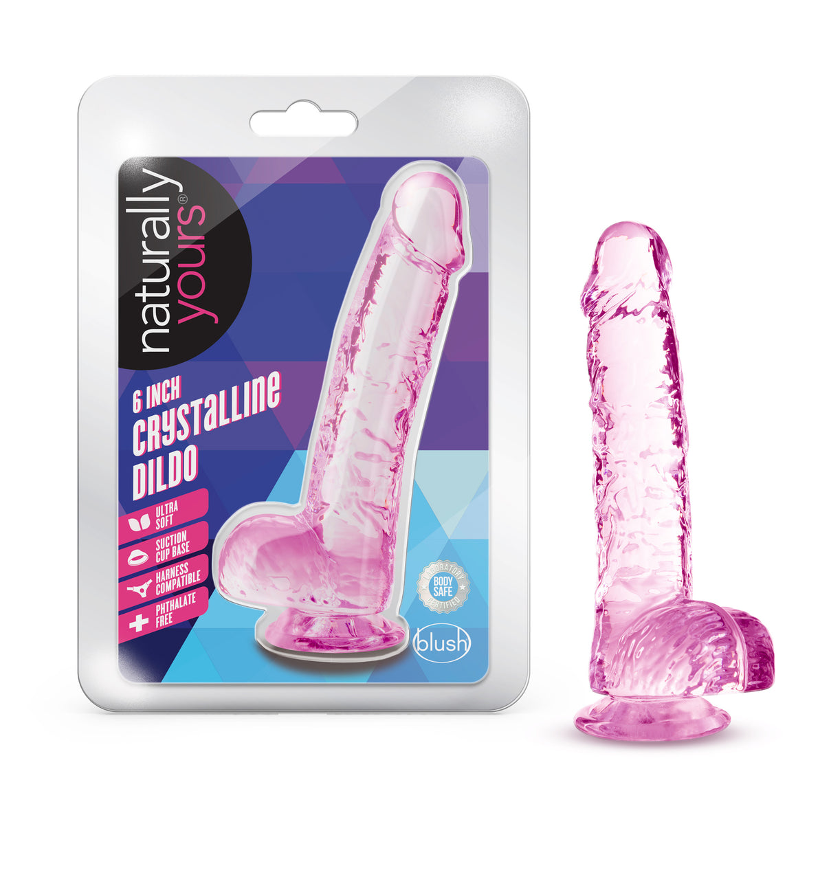 Naturally Yours - 6 Inch Crystalline Dildo - Rose | 819835026891 | Discreet Personal Wellness