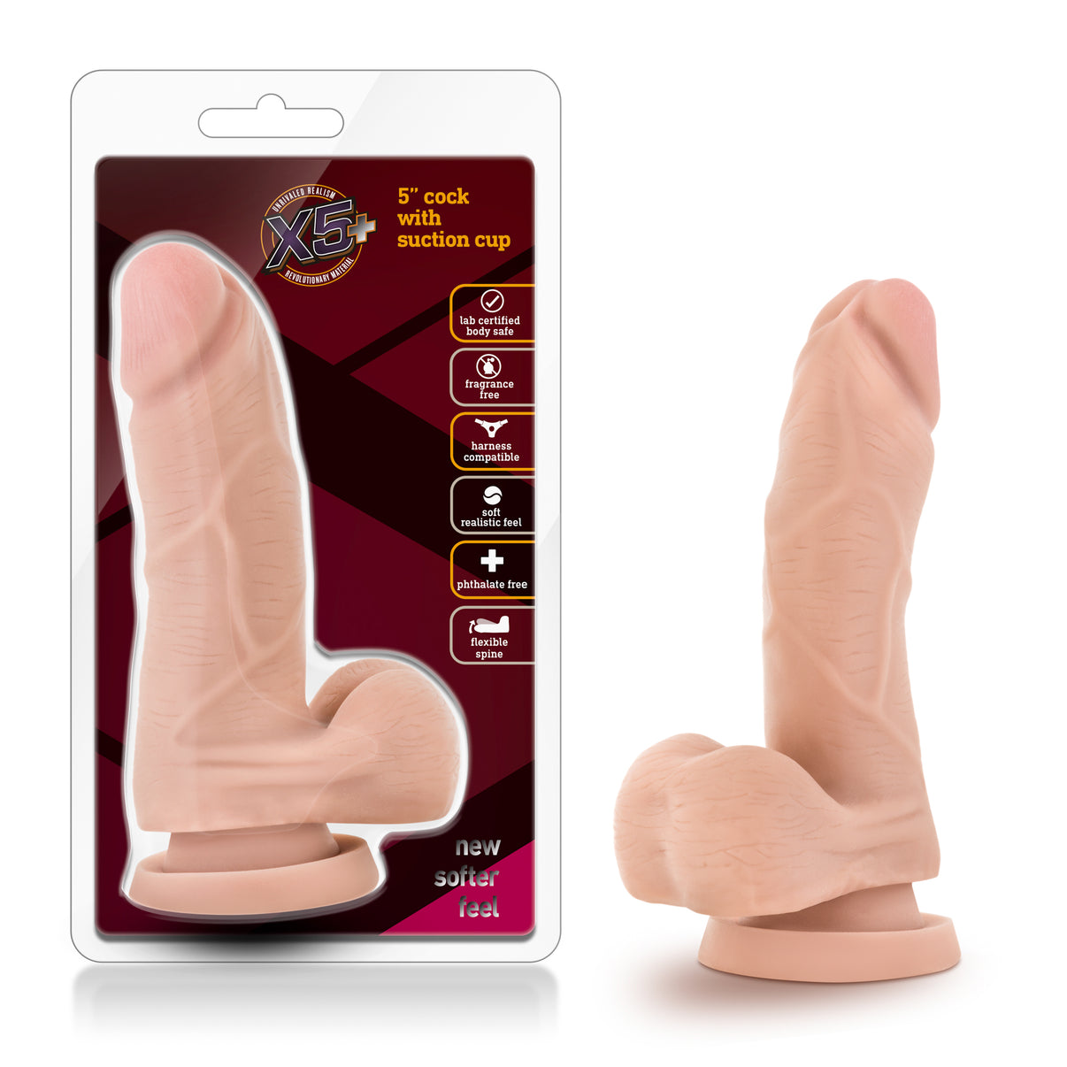 X5 5 Inch Penis With Suction Cup Dildo | 702730699232 | Discreet Personal Wellness