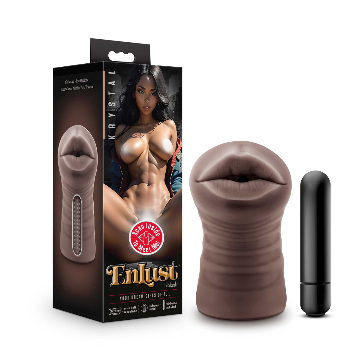 Enlust - Krystal AI Vibrating Mouth Style Stroker - Brown | 810138370070 | Discreet Personal Wellness