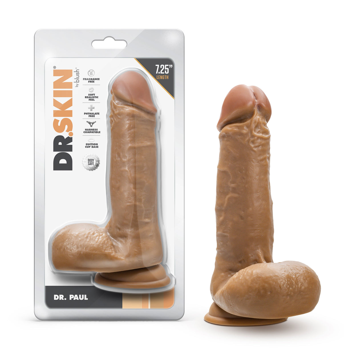 Dr. Skin - Dr. Paul - 7.25 Inch Dildo With Balls - Tan | 819835029328 | Discreet Personal Wellness