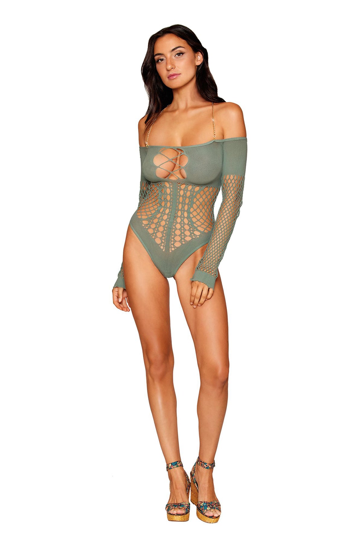 Long Sleeve Teddy - One Size - Sage | 888368346813 | Discreet Personal Wellness