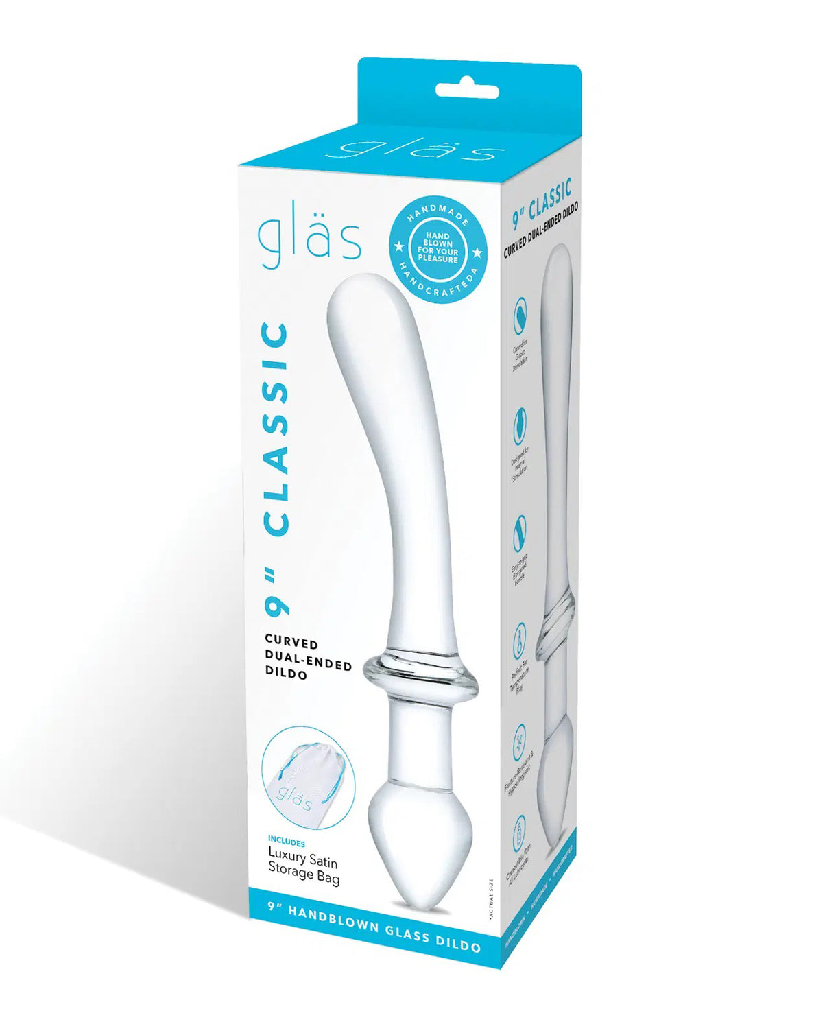 9 Inch Classic Curved Dual-Ended Dildo - Clear | 4890808264904 | Discreet Personal Wellness