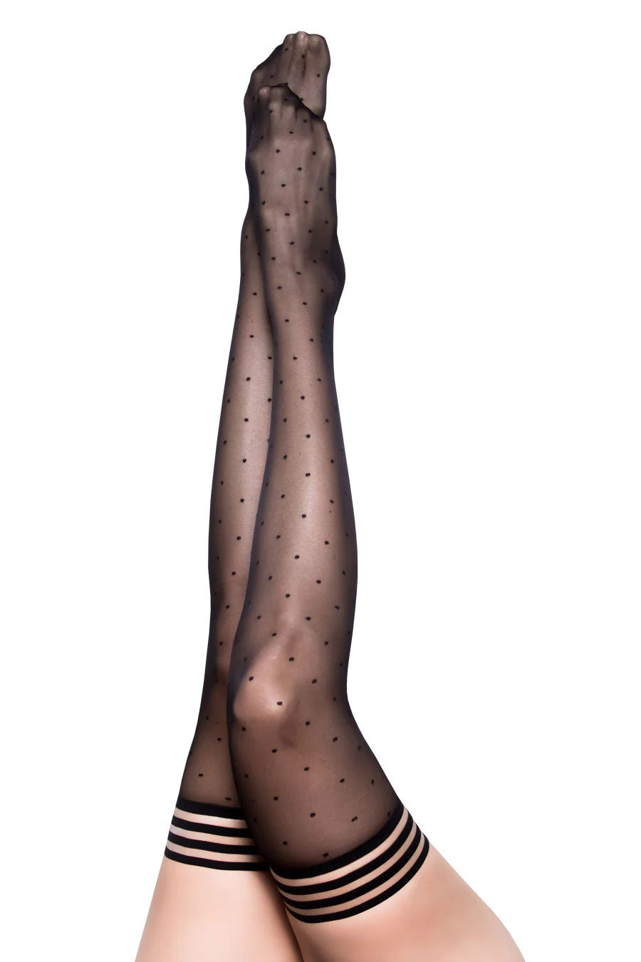 Ally - Polka Dot Thigh High - Size B - Black | 852531004138 | Discreet Personal Wellness