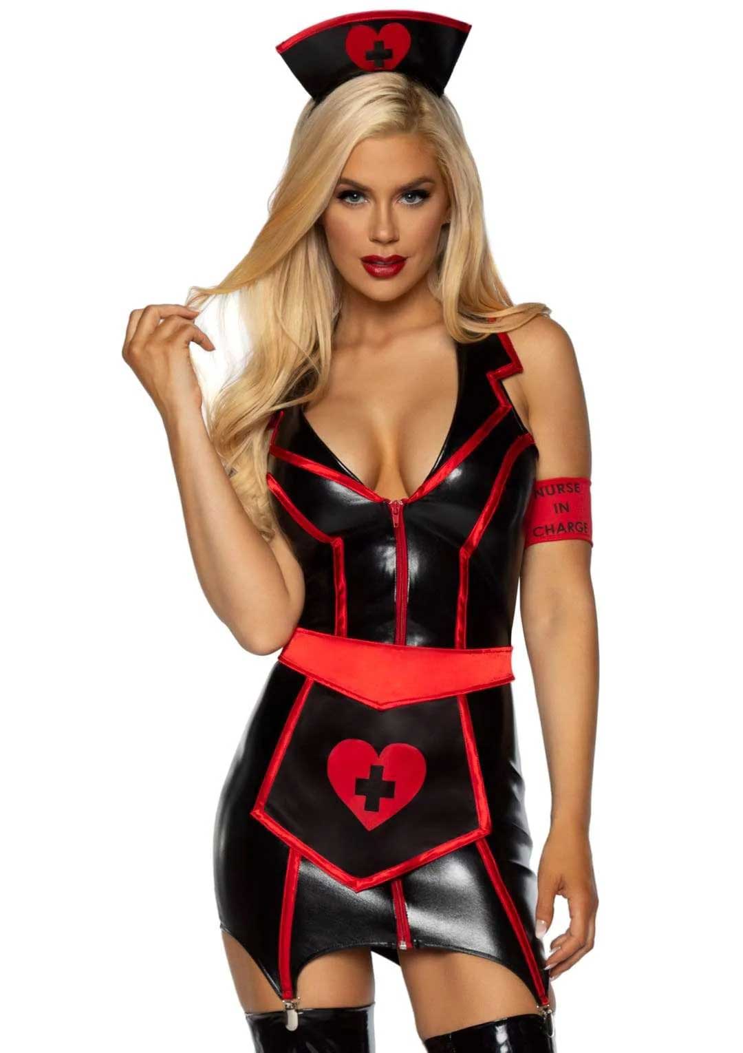 Naughty Nurse Costume - Medium - Black/red | 714718550190 | Discreet Personal Wellness