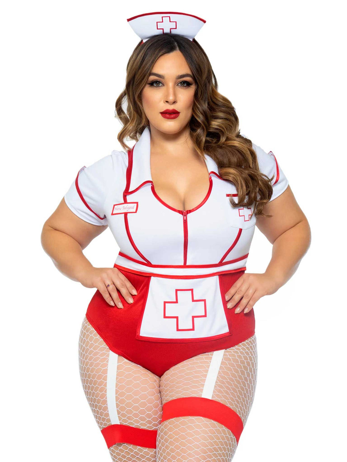 Plus Nurse Feelgood Sexy Costume - 1x/2x - White / Red | 714718558738 | Discreet Personal Wellness