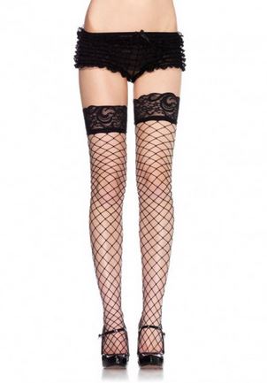 Lace Top Fence Net Thigh Highs - One Size - Black | 714718079516 | Discreet Personal Wellness