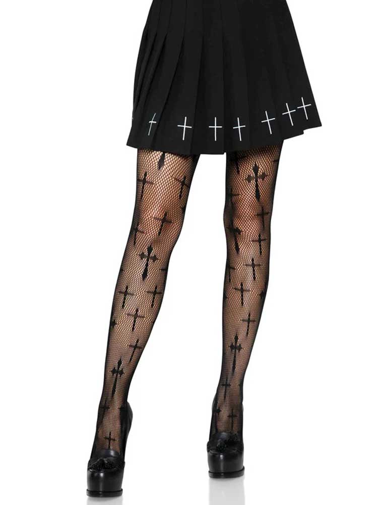 Worship Me Cross Net Tights - 1x/2x - Black | 714718525402 | Discreet Personal Wellness