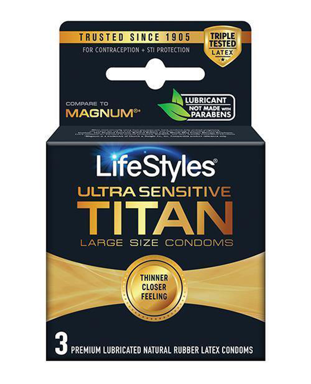 Lifestyles Ultra Sensitive Titan Large 3 Pack | 070907230428 | Discreet Personal Wellness