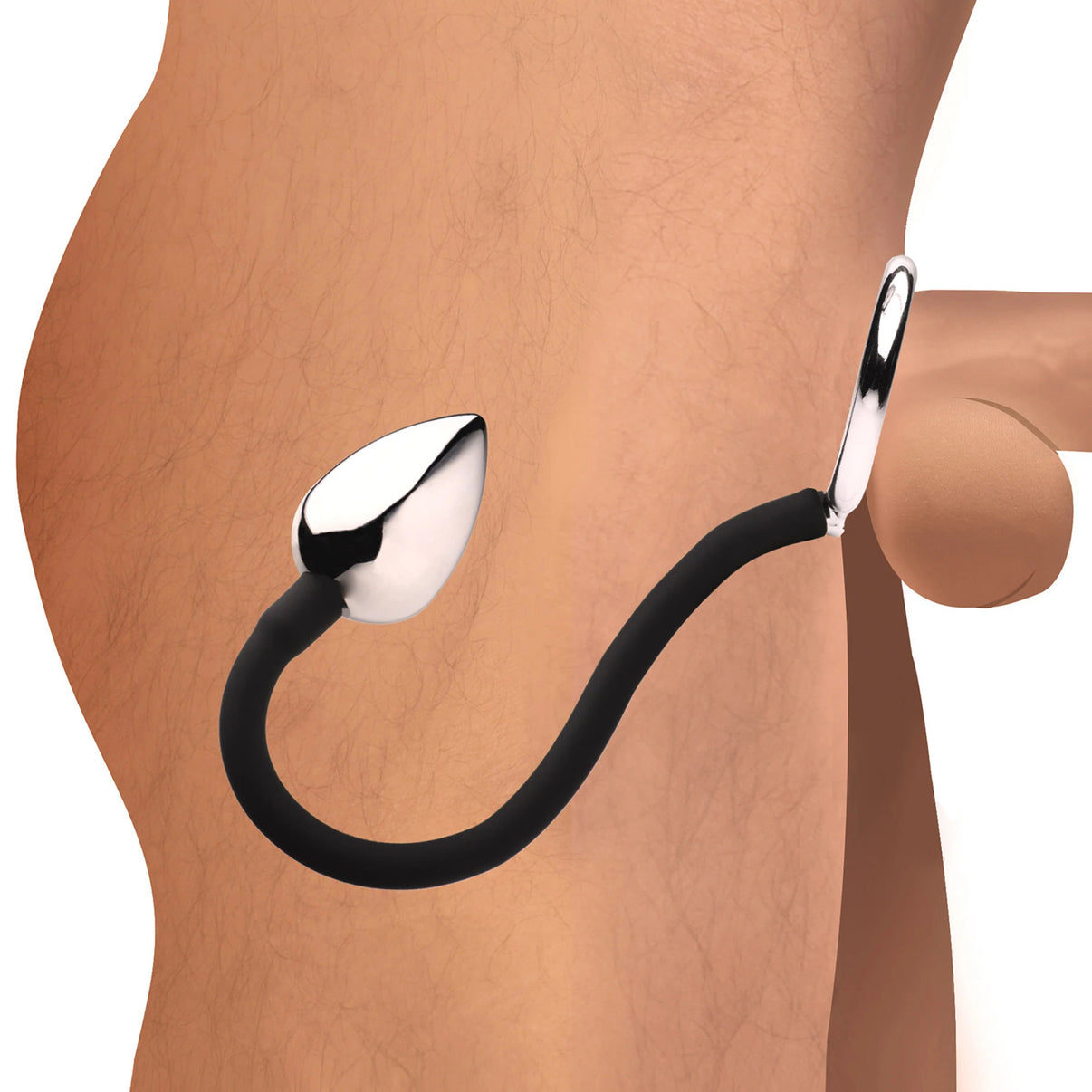 Tug Plus Plug Penis and Ball Ring With Anal Plug - Black | 848518053985 | Discreet Personal Wellness