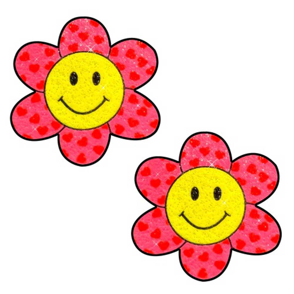 Freaking Awesome Smiley Flower Power Glitter Nipple Cover Pasties | 810121170977 | Discreet Personal Wellness
