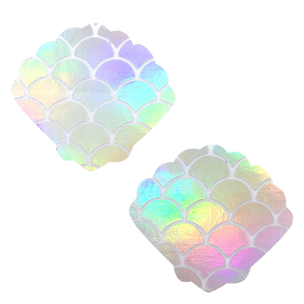 Mystical Mermaid White Holographic Mermaid Shell Nipztix Pasties | 045923591457 | Discreet Personal Wellness