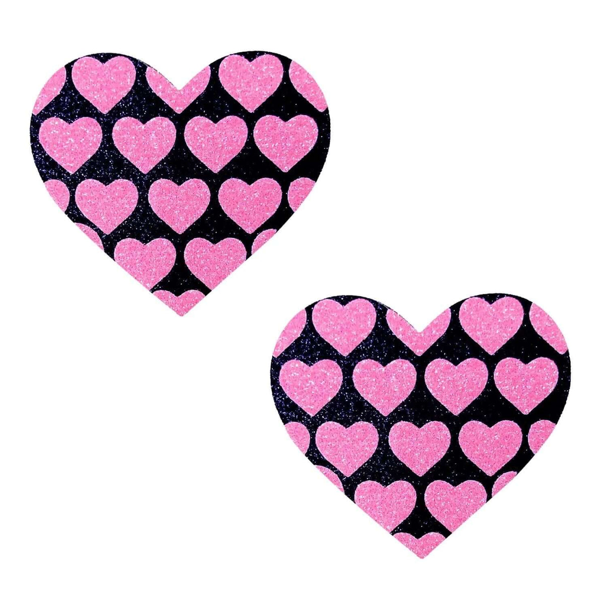 Pink Heart Neon Valentines Black Glitter Heart Nipple Cover Pasties | 672975005047 | Discreet Personal Wellness
