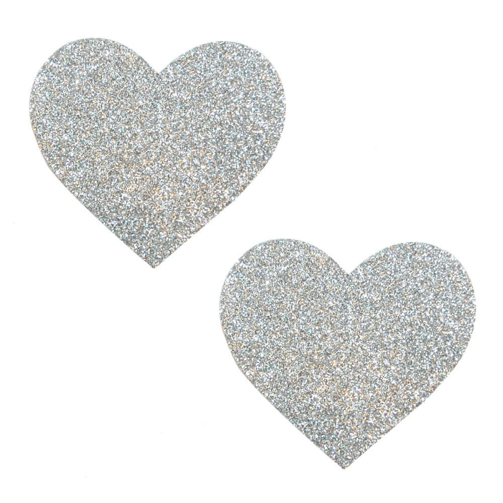 Silver Pixie Dust Glitter Heart Pasties | 733074135025 | Discreet Personal Wellness