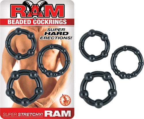 Ram Beaded Penisrings - Black | 782631248524 | Discreet Personal Wellness