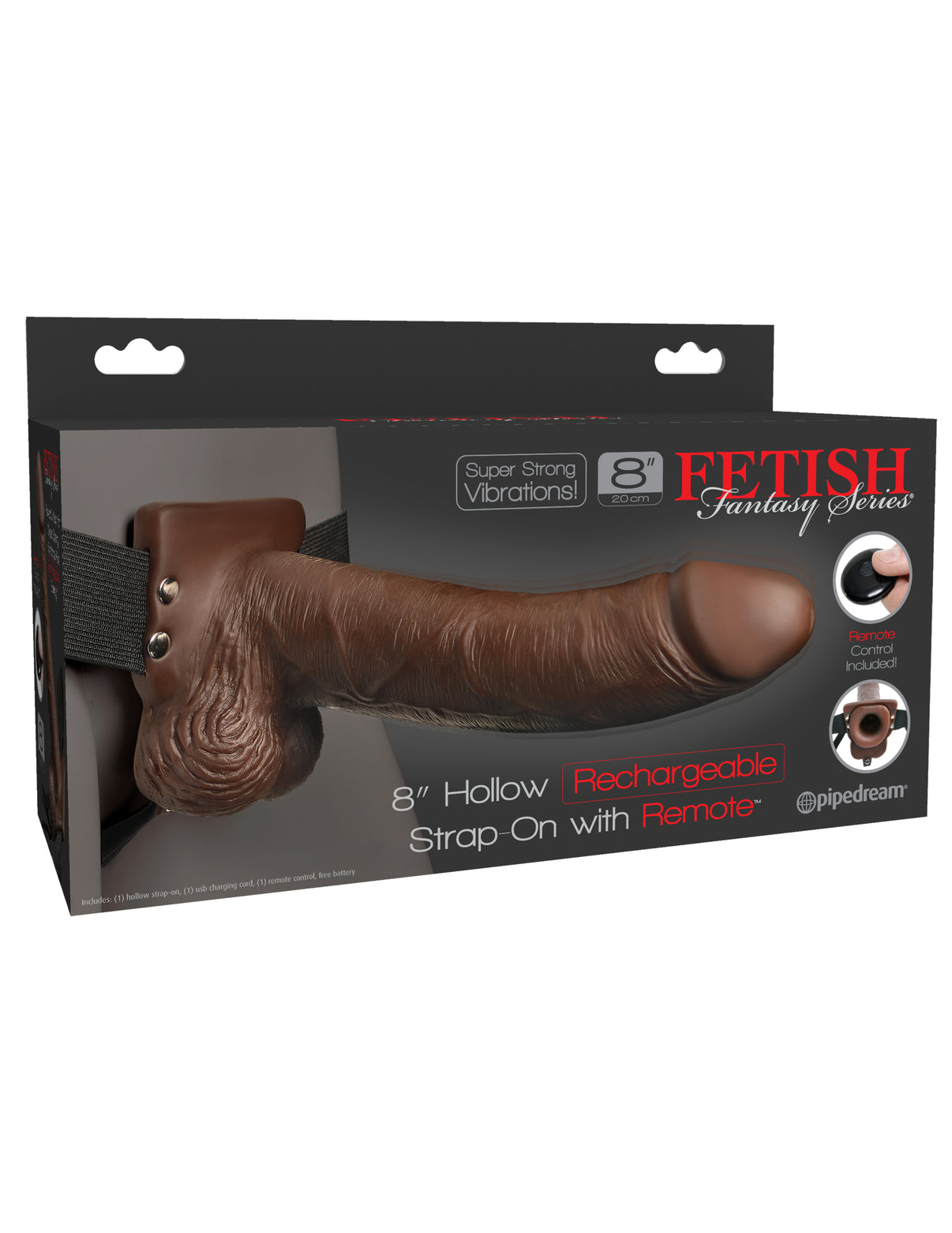 Fetish Fantasy Series 8 Inch Hollow Rechargeable Strap-on With Remote - Brown | 603912759242 | Discreet Personal Wellness