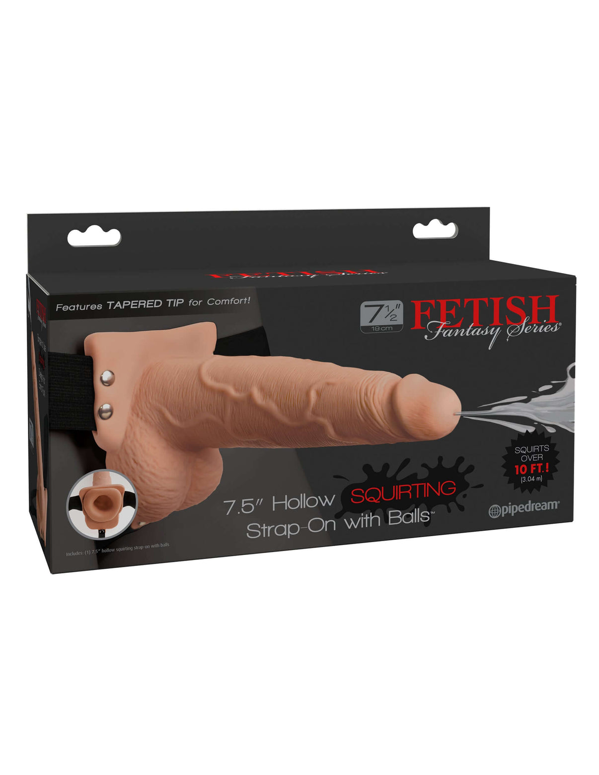 Fetish Fantasy Series 7.5 Inch Hollow Squirting Strap-on With Balls - Flesh | 603912759266 | Discreet Personal Wellness