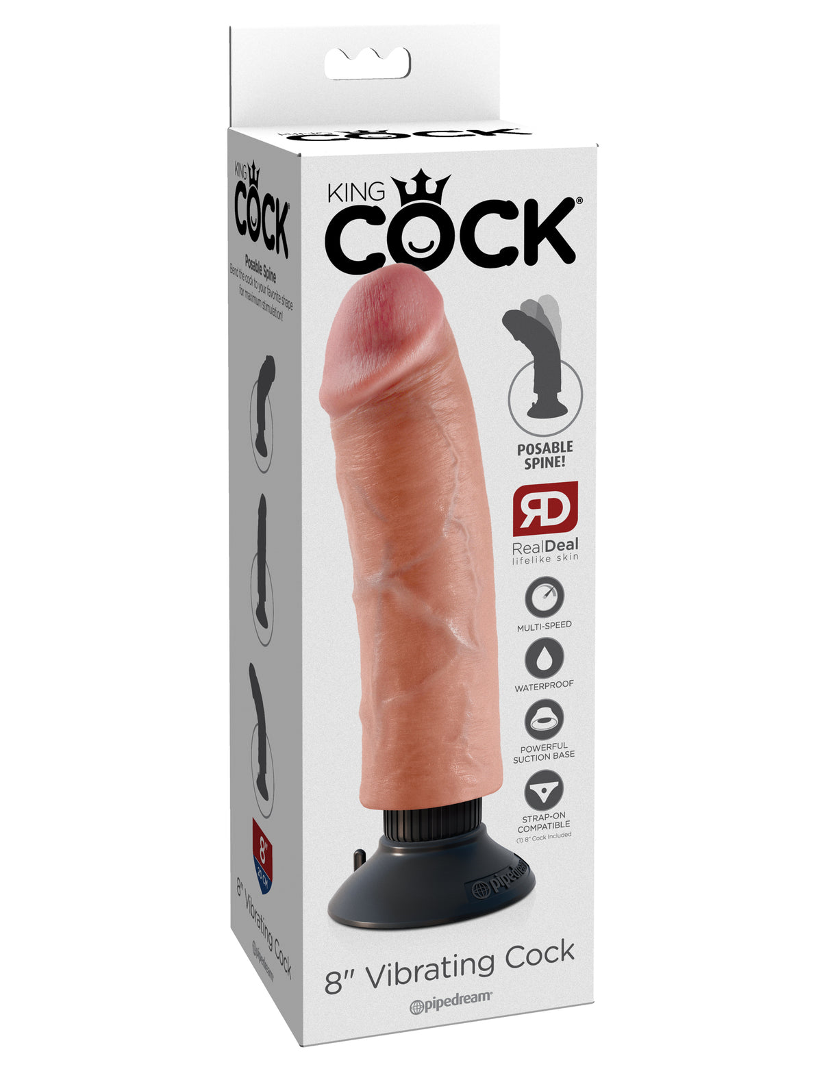 King Penis 8-Inch Vibrating Penis - Light | 603912737721 | Discreet Personal Wellness