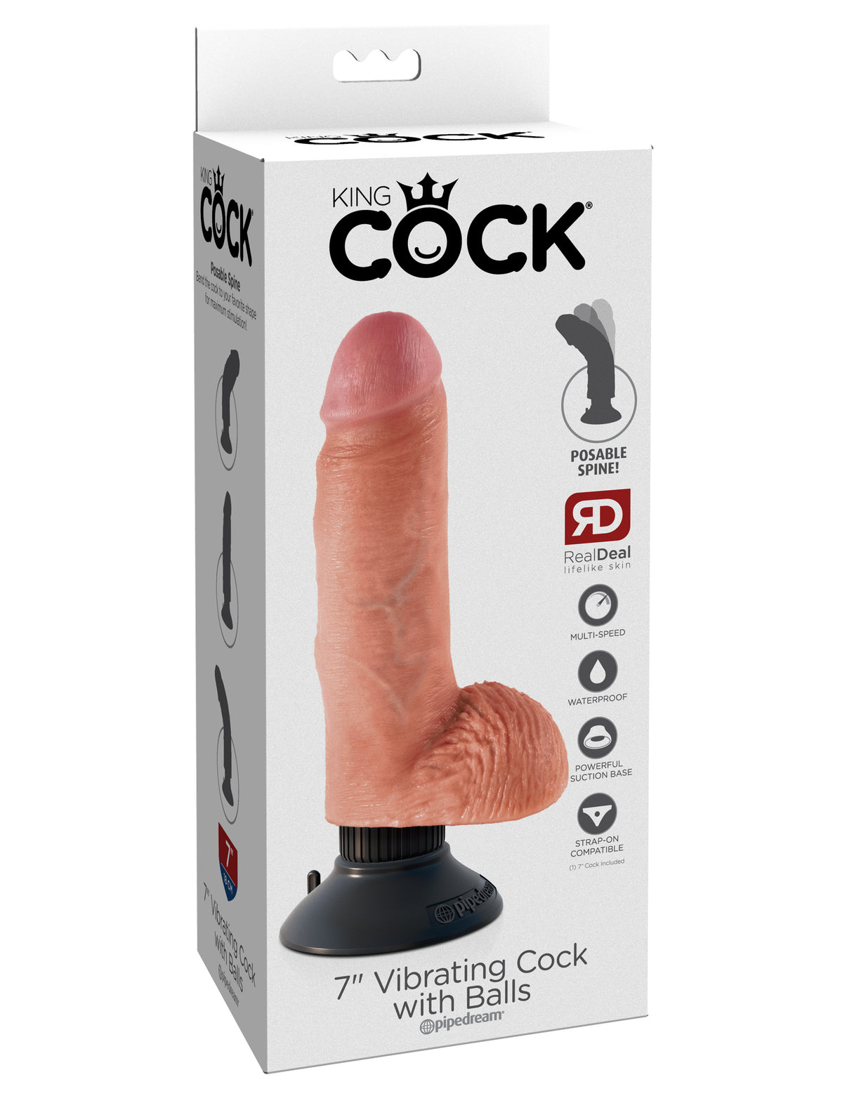 King Penis 7-Inch Vibrating Penis With Balls - Flesh | 603912737769 | Discreet Personal Wellness
