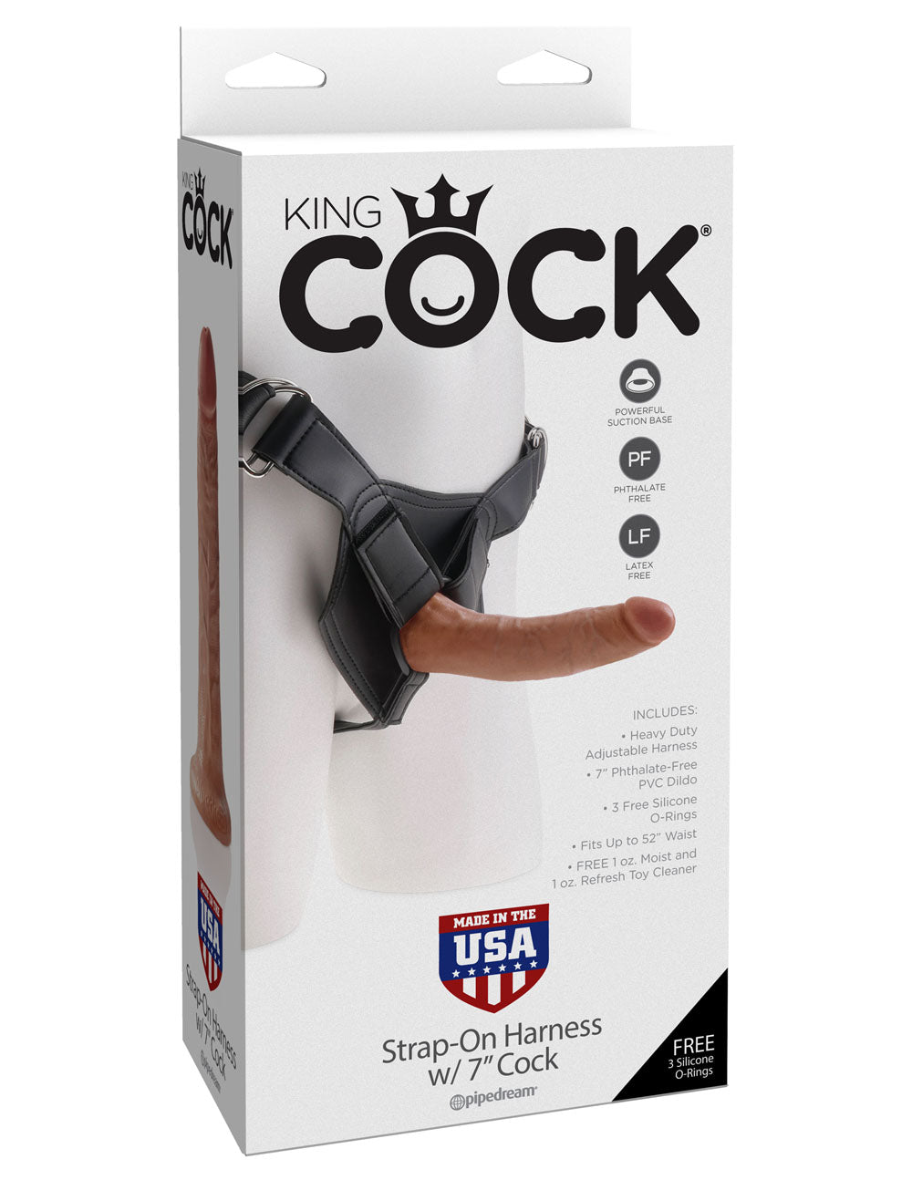 King Penis Strap-on Harness with 7 Inch Penis - Tan | 603912753387 | Discreet Personal Wellness