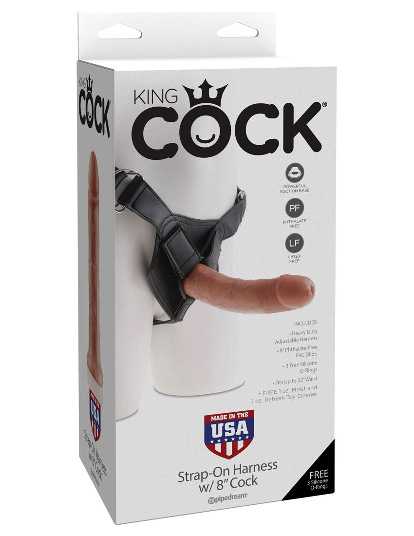 King Penis Strap-on Harness with 8 Inch Penis - Tan | 603912753394 | Discreet Personal Wellness