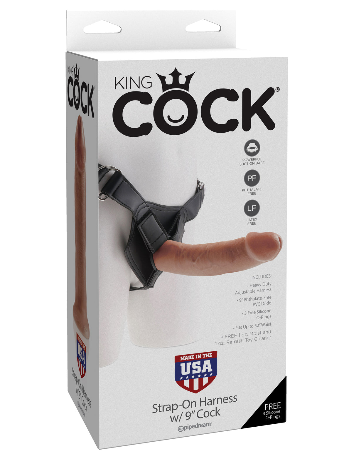 King Penis Strap-on Harness with 9 Inch Penis - Tan | 603912753400 | Discreet Personal Wellness