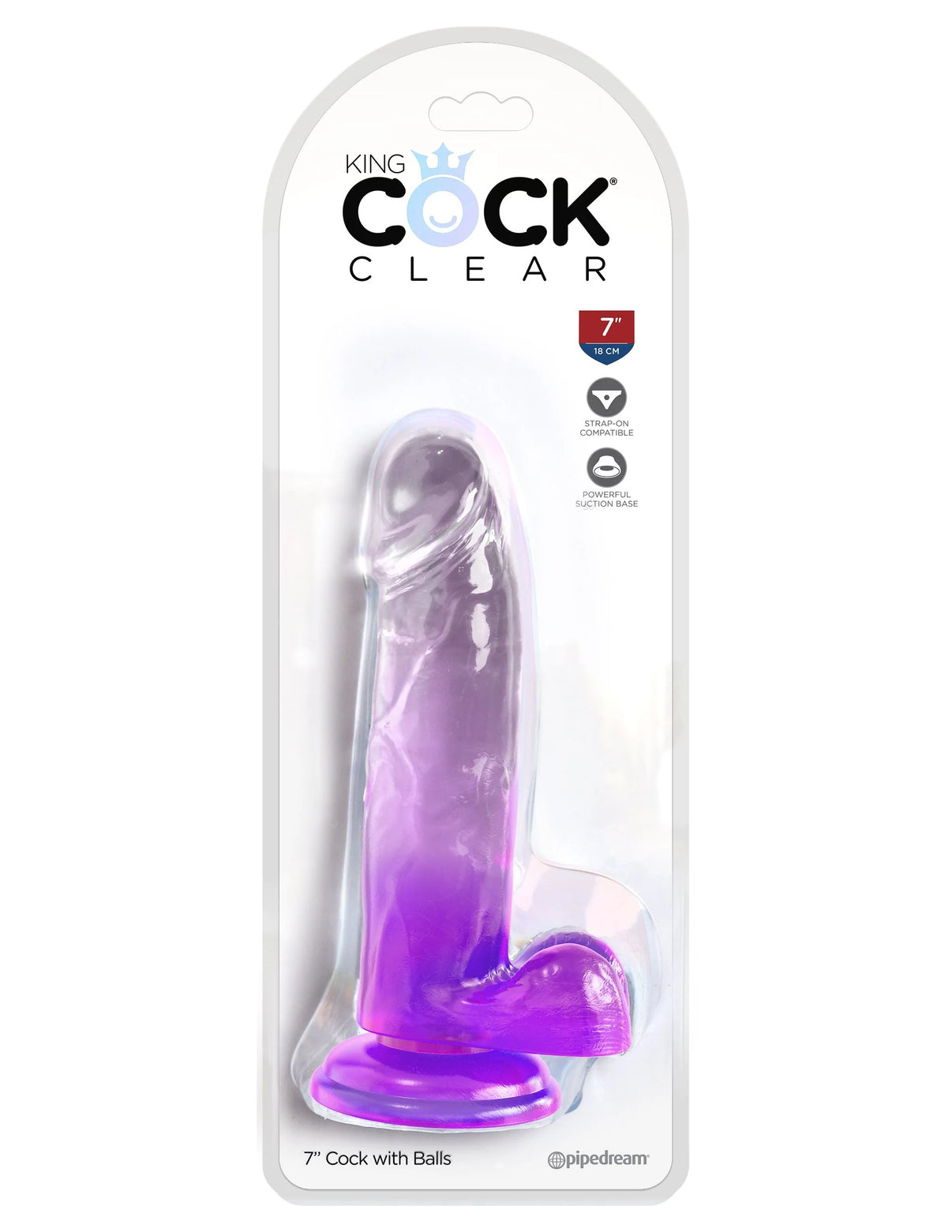King Penis Clear 7 Inch With Balls - Purple | 603912774986 | Discreet Personal Wellness