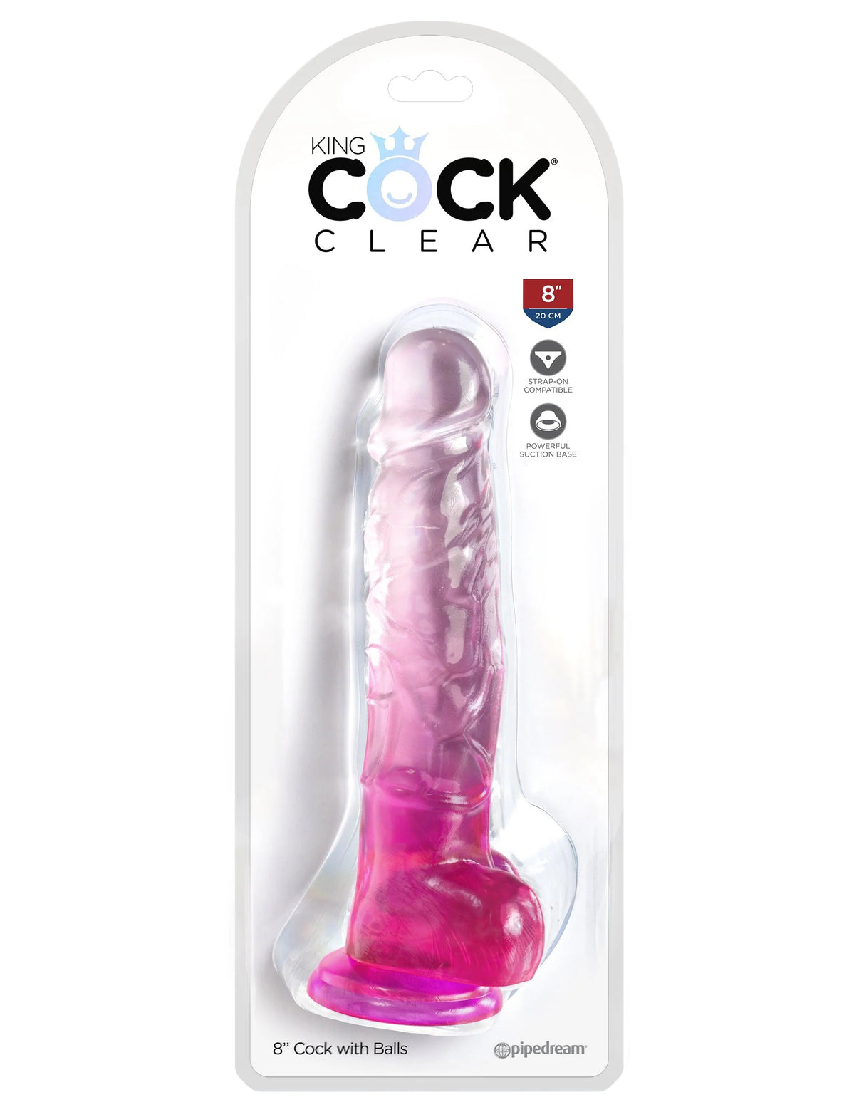 King Penis Clear 8 Inch With Balls - Pink | 603912774993 | Discreet Personal Wellness