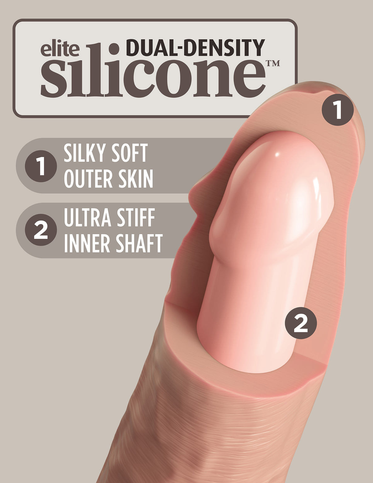 King Penis Elite 9 Inch Silicone Dual Density Penis - Light | 603912769340 | Discreet Personal Wellness