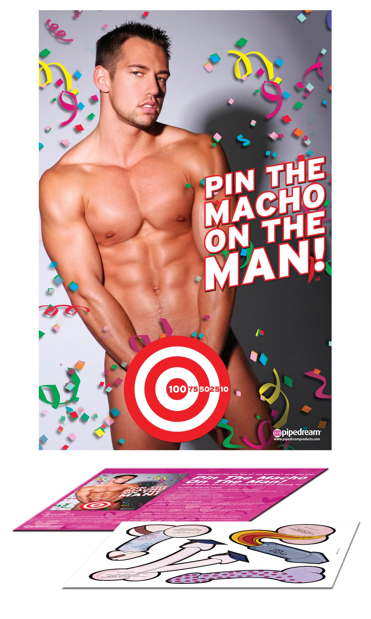 Bachelorette Party Favors - Pin the Macho on the Man | 603912123166 | Discreet Personal Wellness