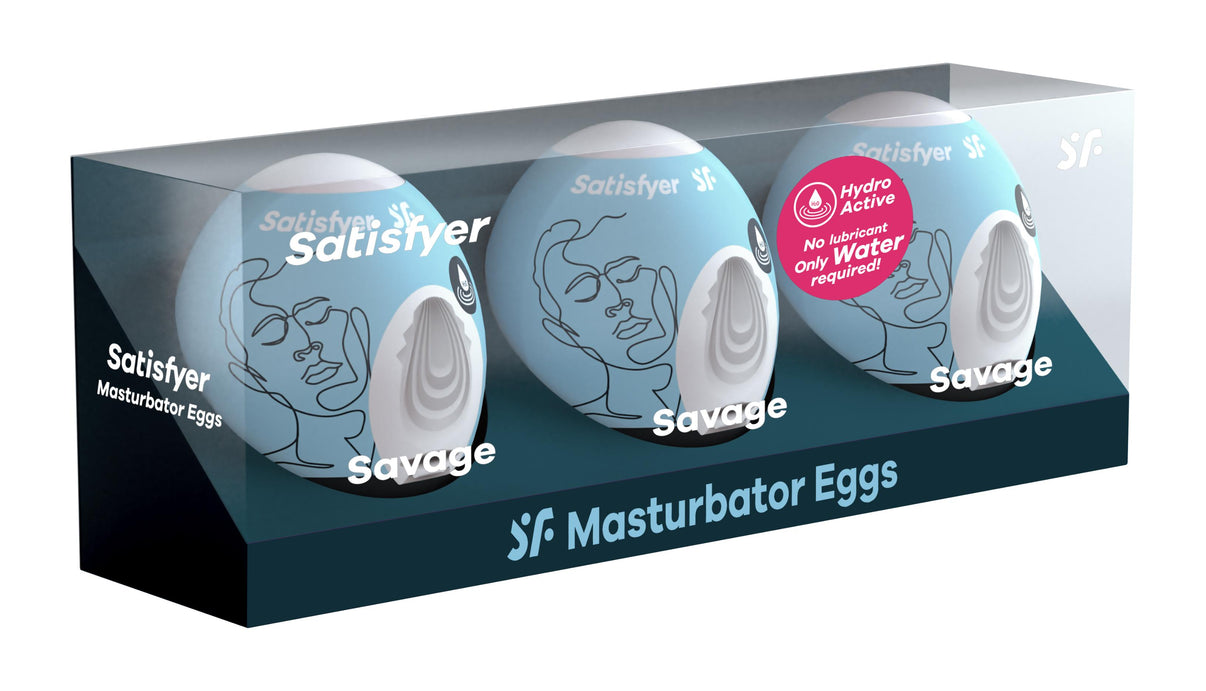 3 Pc Set Masturbator Egg - Savage - Blue | 4049369043484 | Discreet Personal Wellness