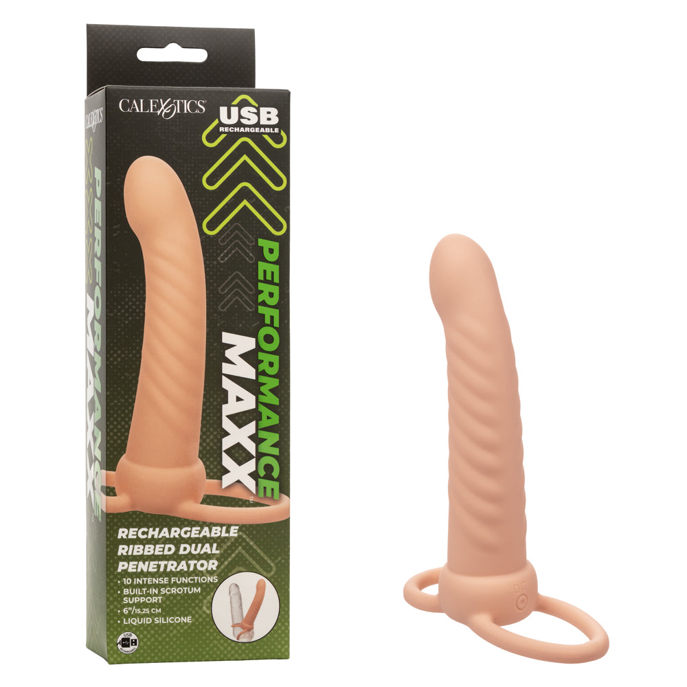 Performance Maxx Rechargeable Ribbed Dual Penetrator - Ivory | 716770109316 | Discreet Personal Wellness