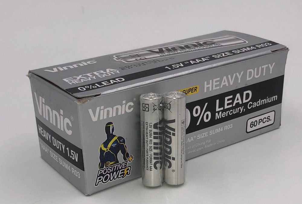Vinnic Extra Heavy Duty AAA Batteries - 2 Pc./ Shrink Pk. - 60 Pcs. Box | 4898338001402 | Discreet Personal Wellness