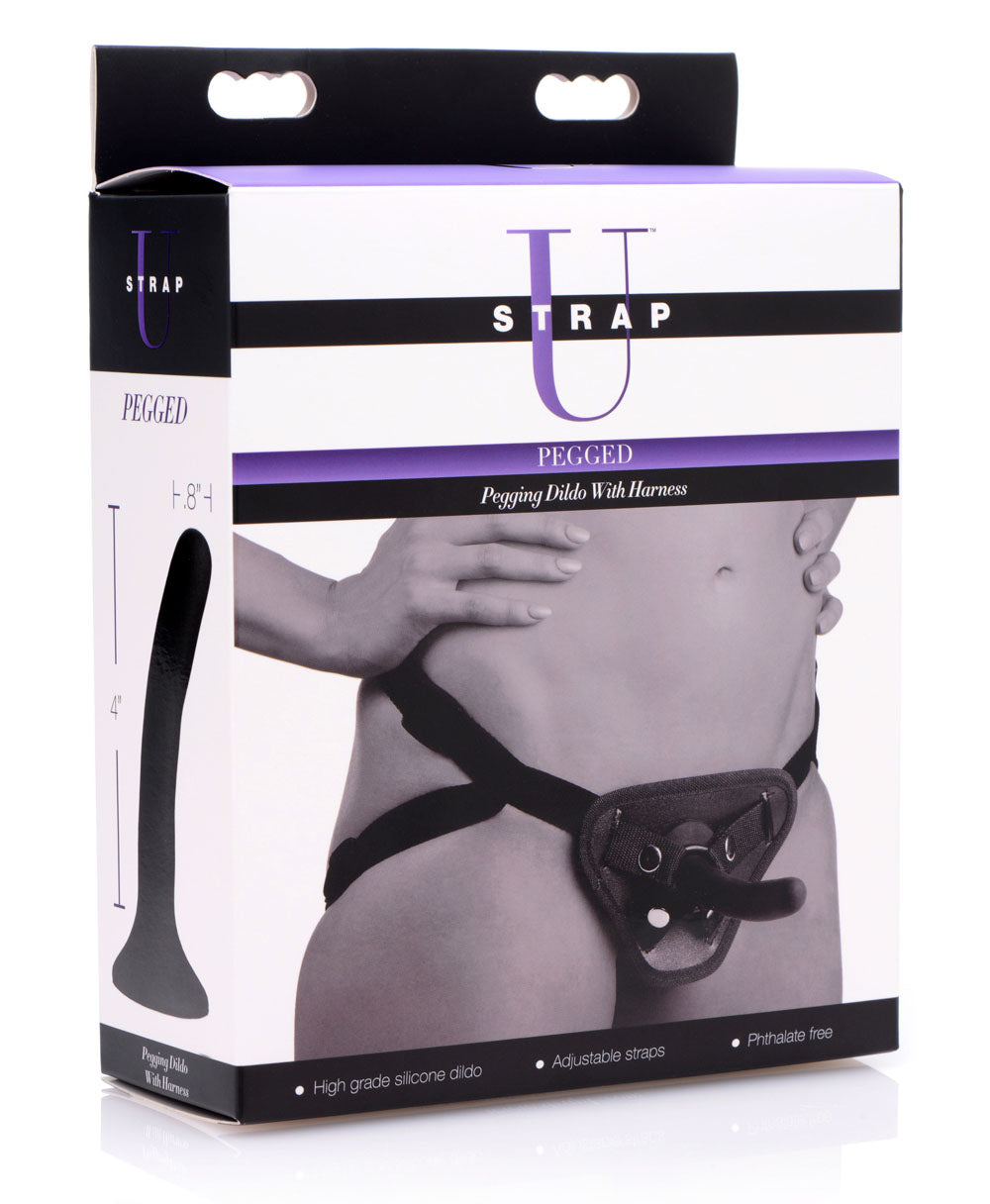 Pegged - Pegging Dildo With Harness - Black | 848518025685 | Discreet Personal Wellness