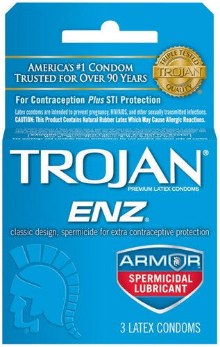 Trojan Enz Armor Spermicidal Lubricated Condoms - 3 Pack | 022600931508 | Discreet Personal Wellness