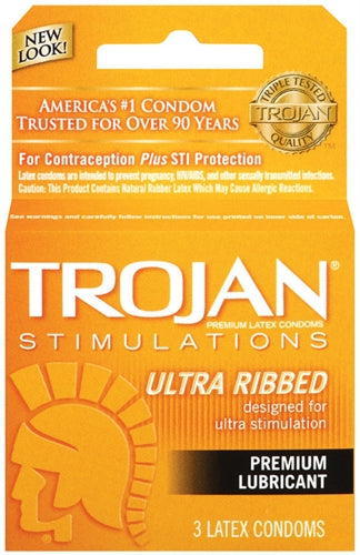 Trojan Stimulations Ultra Ribbed Lubricated Condoms - 3 Pack | 022600940500 | Discreet Personal Wellness