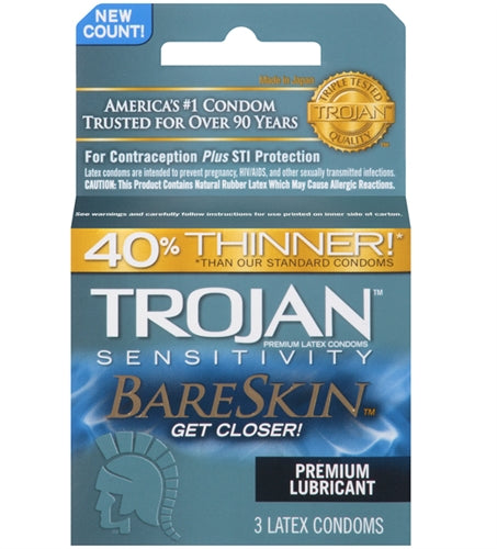 Trojan Sensitivity Bareskin Lubricated Condoms - 3 Pack | 022600957058 | Discreet Personal Wellness