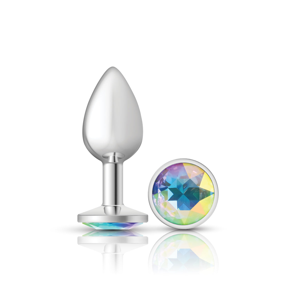 Cheeky Charms-Silver Metal Butt Plug- Round-Clear-Small | 850018691147 | Discreet Personal Wellness