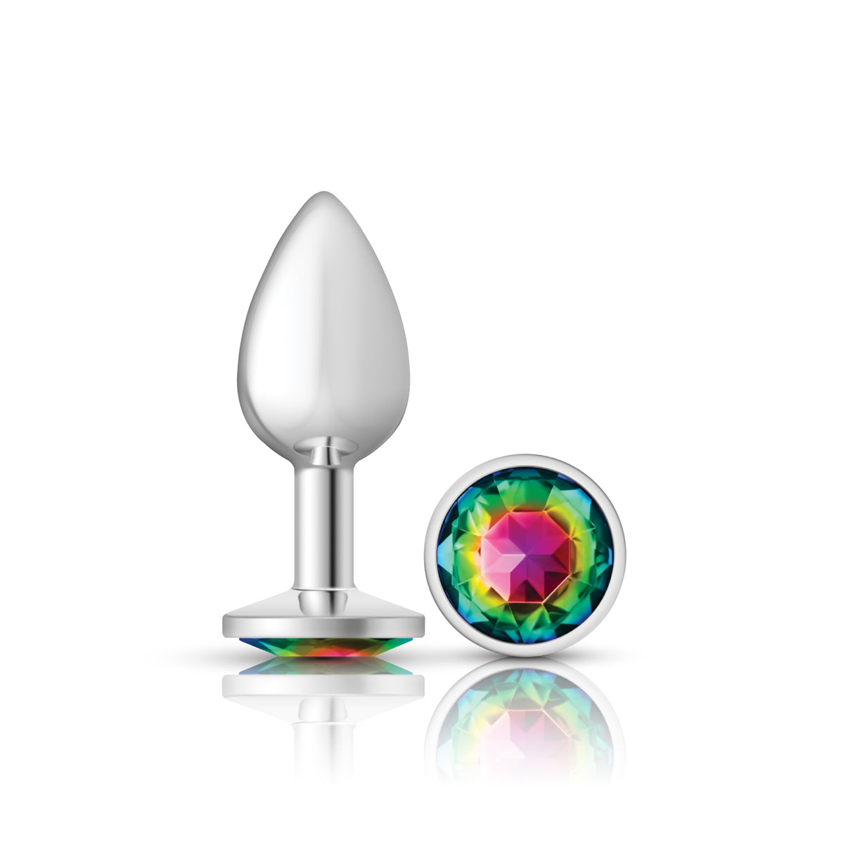 Cheeky Charms-Silver Metal Butt Plug- Round-Rainbow-Small | 850018691178 | Discreet Personal Wellness