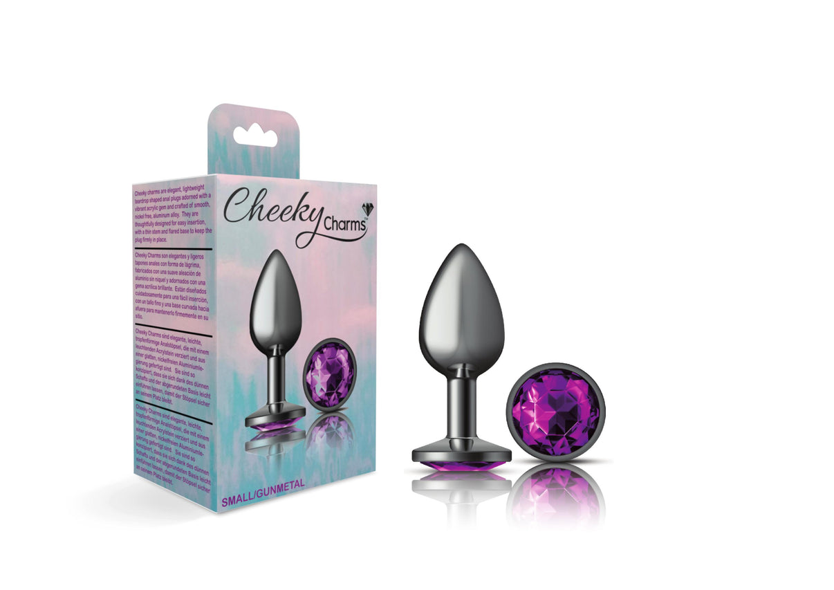 Cheeky Charms-Gunmetal Metal Butt Plug- Round-Deep Purple-Small | 850018691239 | Discreet Personal Wellness