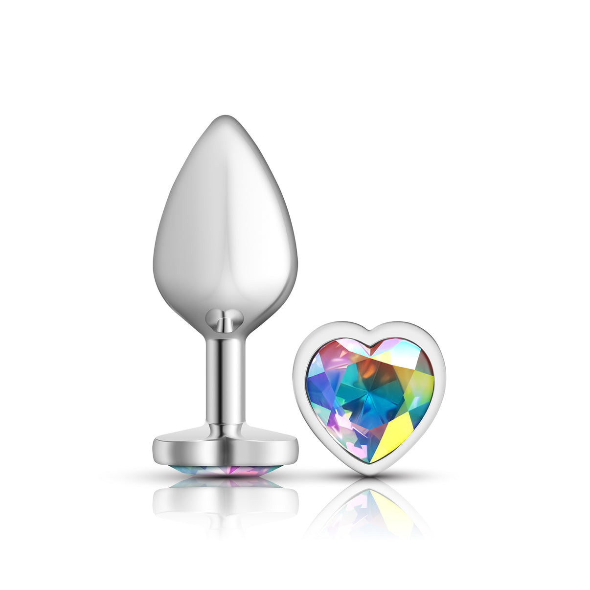 Cheeky Charms-Silver Metal Butt Plug- Heart-Clear-Medium | 850018691277 | Discreet Personal Wellness