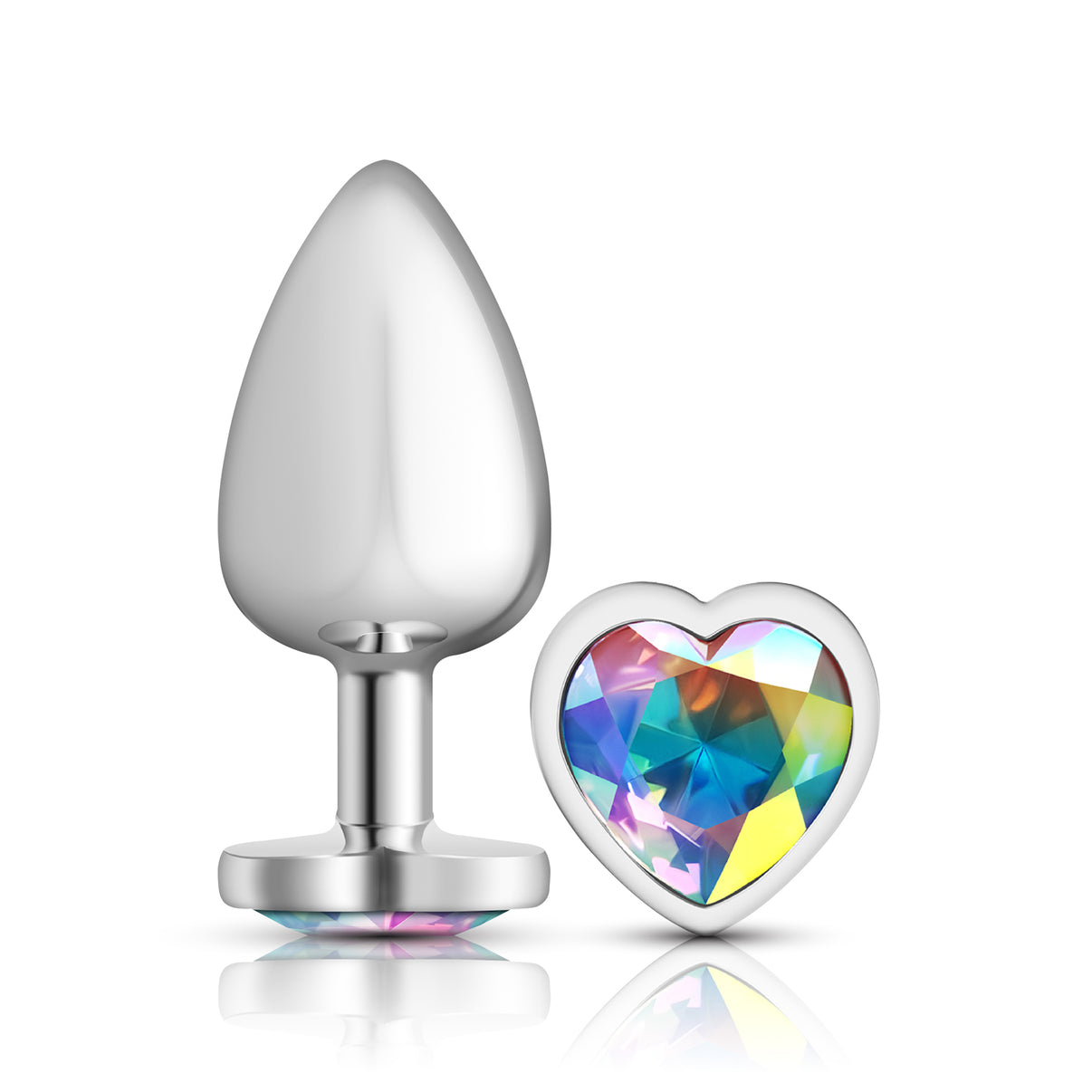 Cheeky Charms-Silver Metal Butt Plug- Heart-Clear-Large | 850018691284 | Discreet Personal Wellness